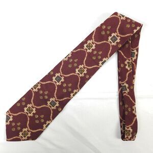 VTG Chaps Ralph Lauren Burgundy Red Geometric Silk Tie 57" x 4" Made In USA